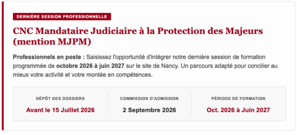 Mandataire Judiciaire à la Protection des Majeurs mention MJPM